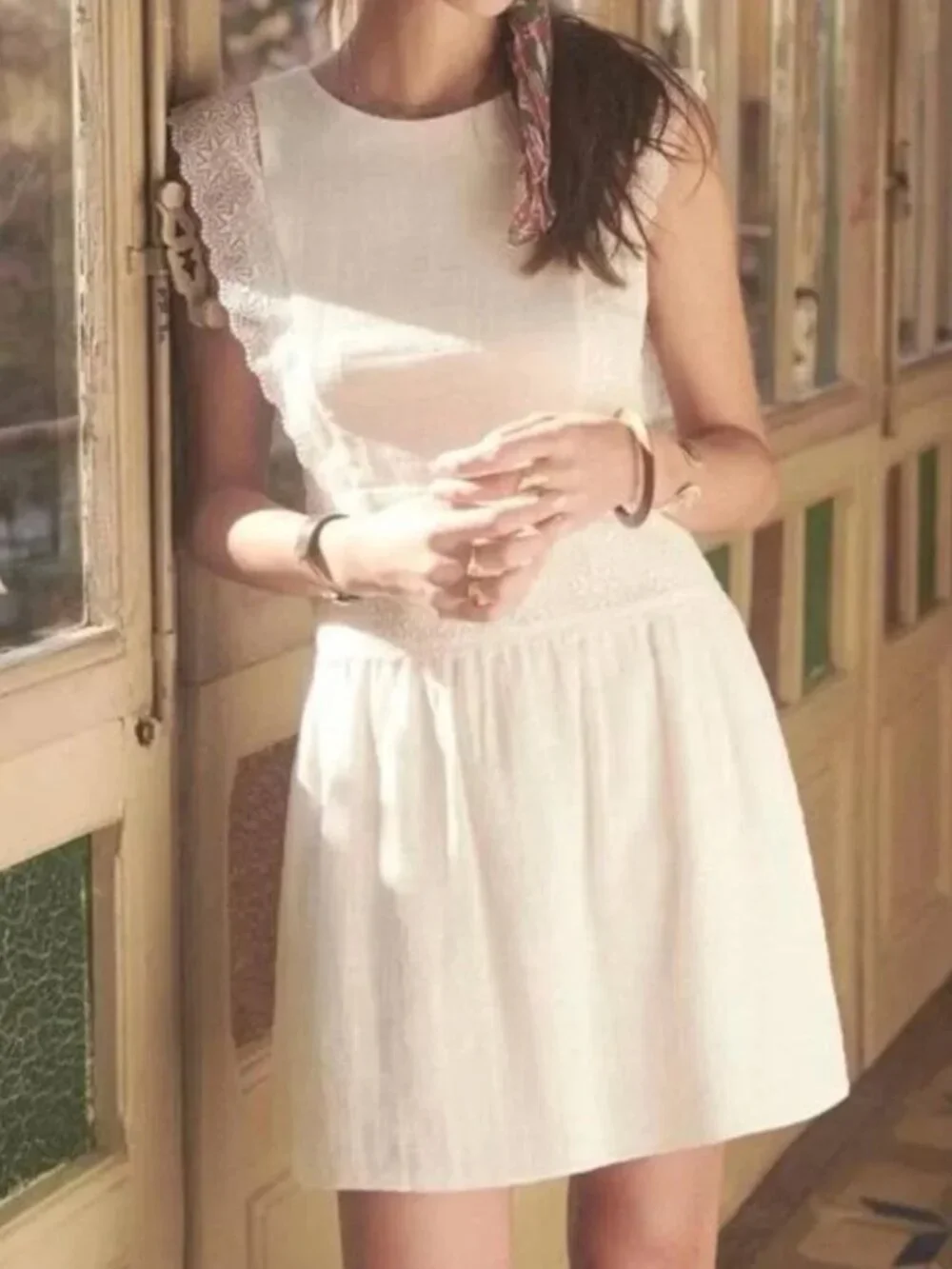 Sezane Backless Mini Dress -  Robe Naidé- White - Size 38 (US 6) - Picture 2 of 15